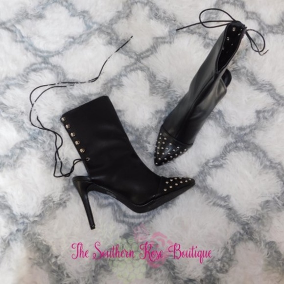 Black Studded Vegan Leather Boots - Picture 6 of 7